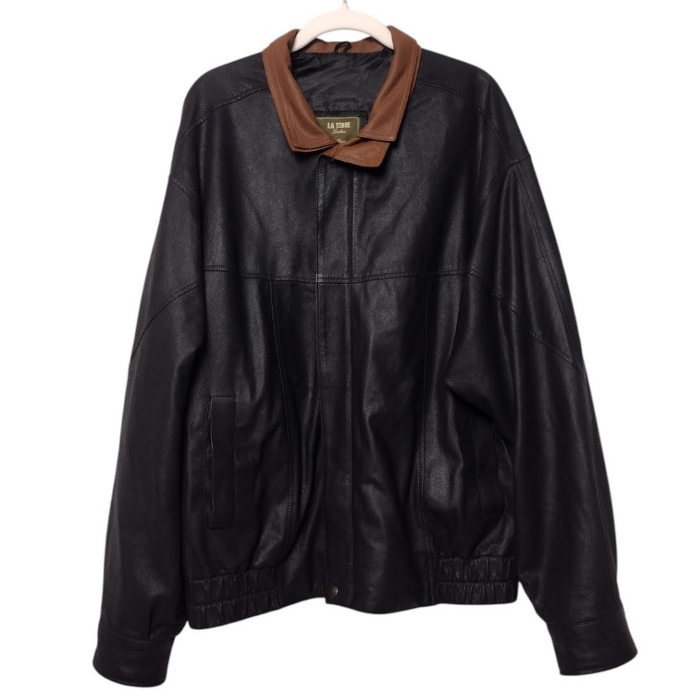 La Torre Leather Double Collar Duel Tone Bomber Jacket Size 52